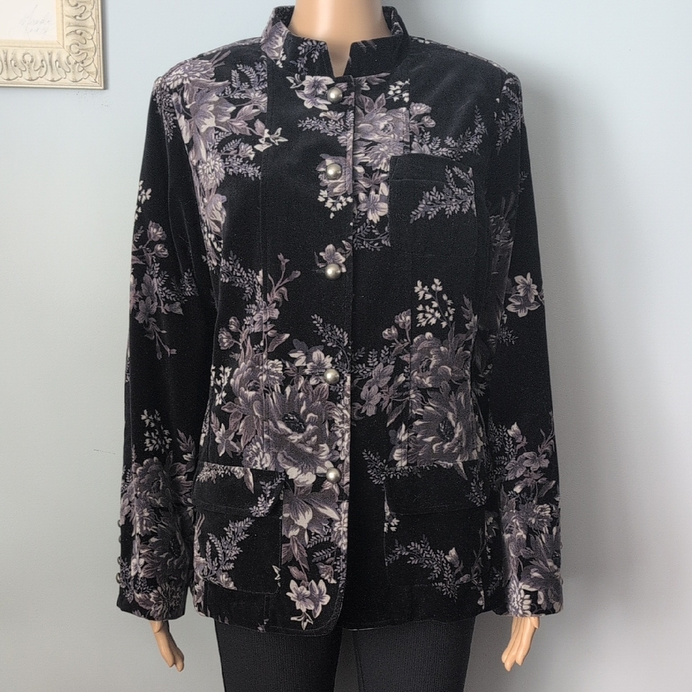 TanJay Velvet Floral Stand Up Collar Blazer Jacket Whimsigoth Boho Size 10 - Picture 4 of 17